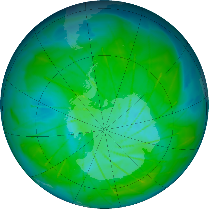 Antarctic ozone map for 02 January 2010